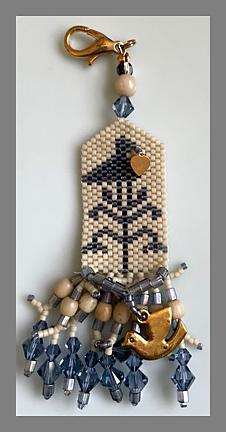 Blue Sampler Bird Fob